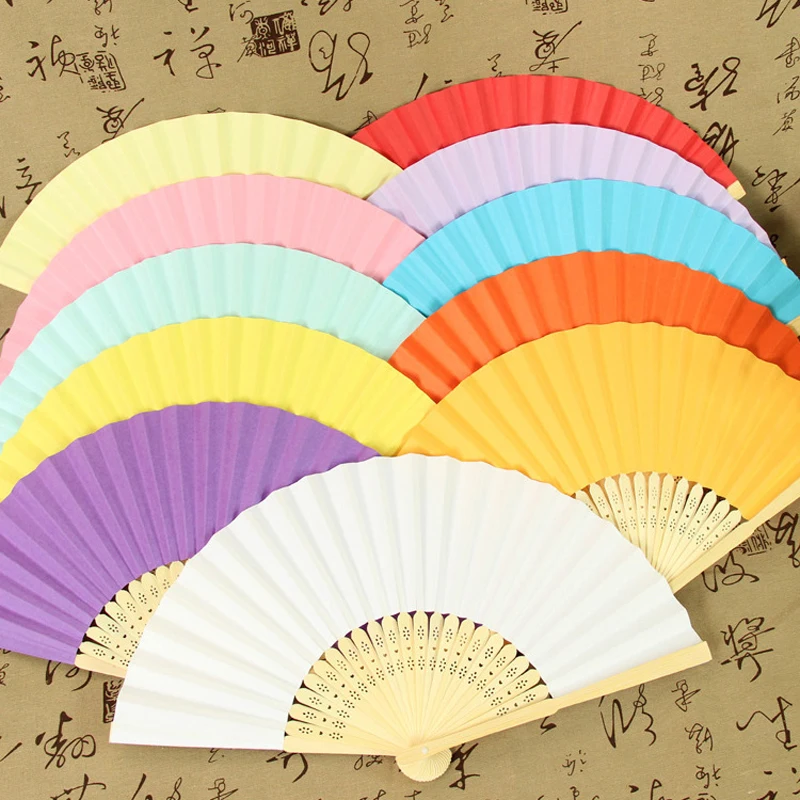 Diy White Bamboo Folding Fan Handheld Fan Paper Folded Fan For Wedding ...