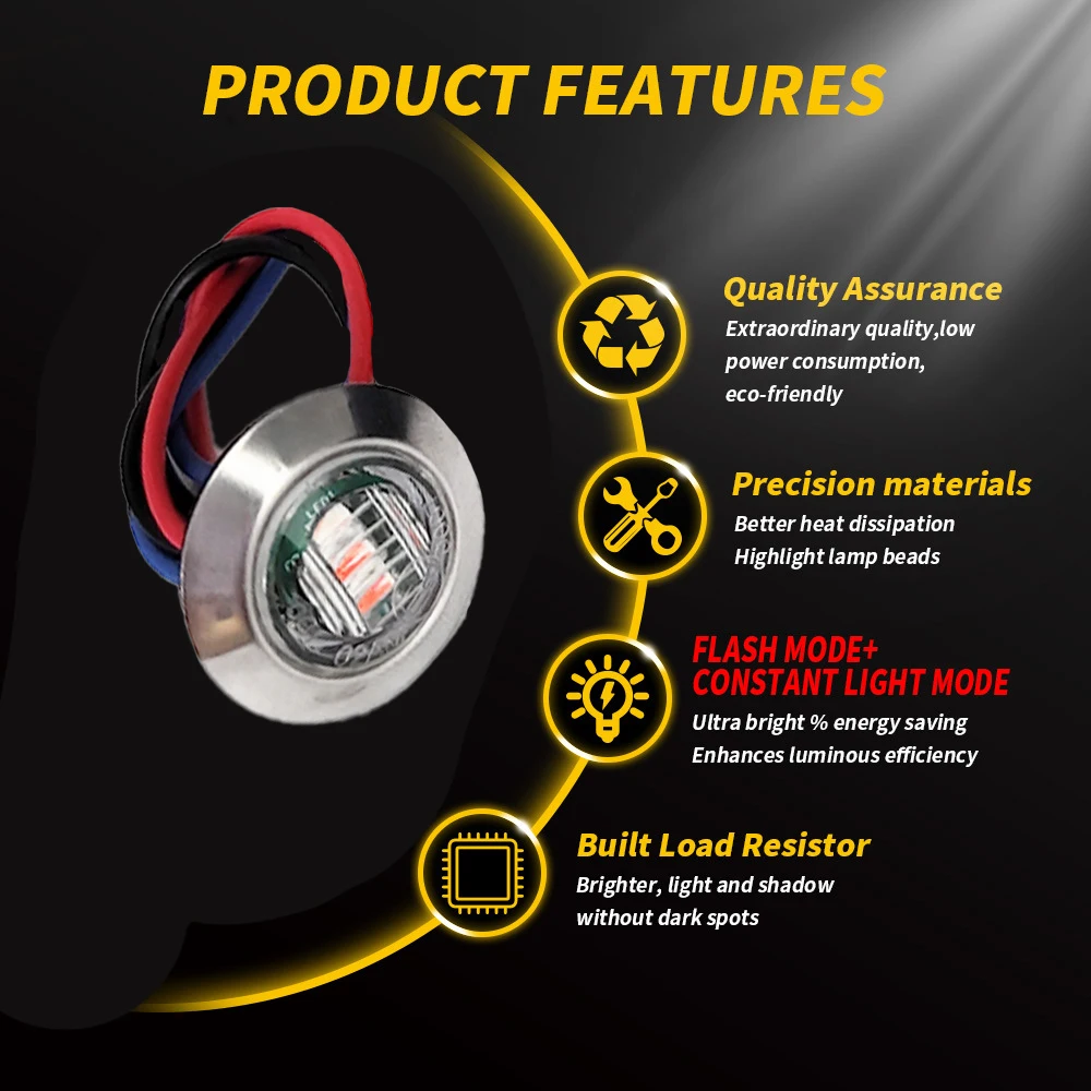 Customizable Dual Color 3 LED Mini Double Clearance Marker Light Stainless Steel Bezel Penny Lights Car Side Marker Accessories