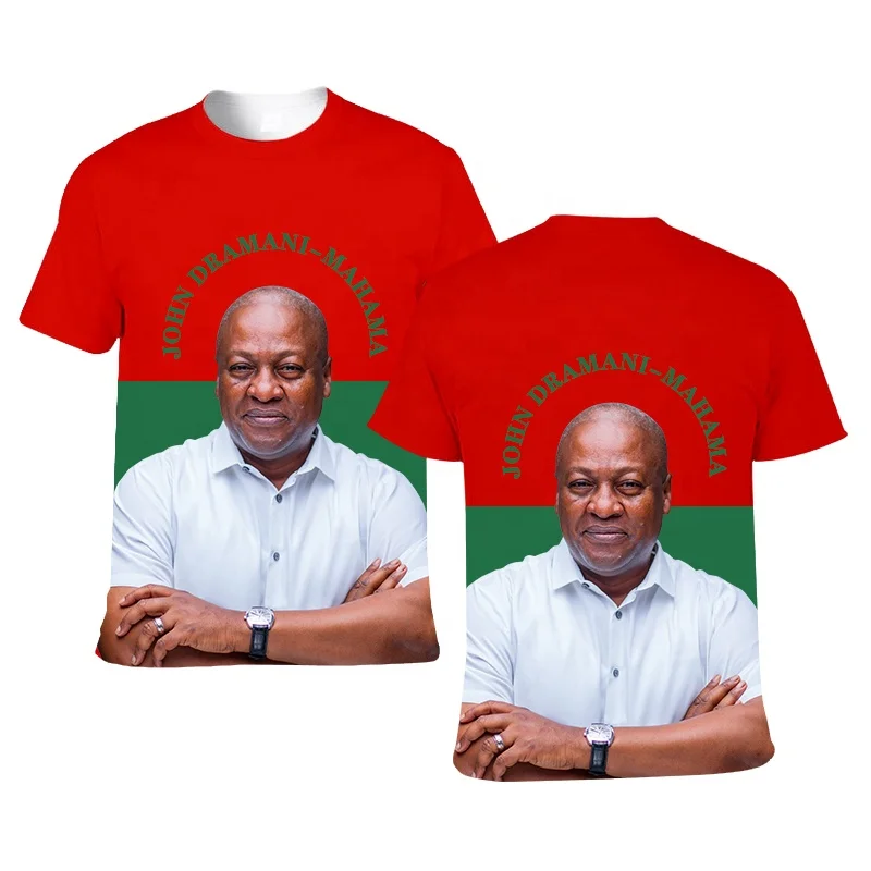 100% Polyester Political Election T-Shirt for Ghana Campaign Custom Digital Printing Character Pattern