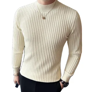 High Quality Autumn Slim Thin Sweater Solid Color Half-turtleneck Casual Top Knit Pullover Sweater for Men
