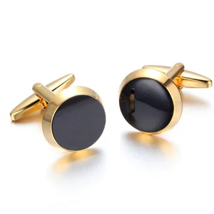 Custom Black Enamel Cuff Links  Gold Plated Classic Cuff Links Men Metal Shirt Cufflink Wholesale
