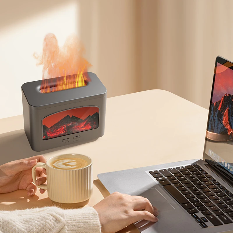 Winter Fireplace 3D Flame Diffuser Humidifier Ultrasonic USB Flame Humidifier Essential Oil Fire Aroma Diffusers