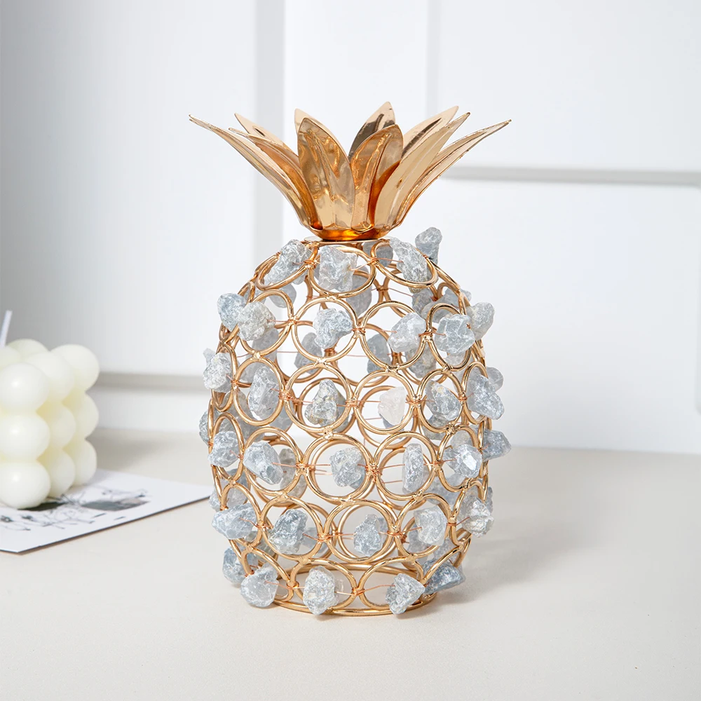Natural Crystal Amethyst Tea Light Votive Candle Jar Holder Gemstone Pineapple Shape Table Lamp for Home Deco