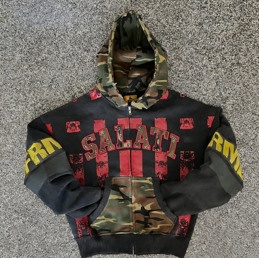 SALATI OEM Custom Acid Washed DGT Digital Printing Embroidery Streetwear Heavyweight Distressed Sun Faded Hip Hop Men's Hoodie gallery 7