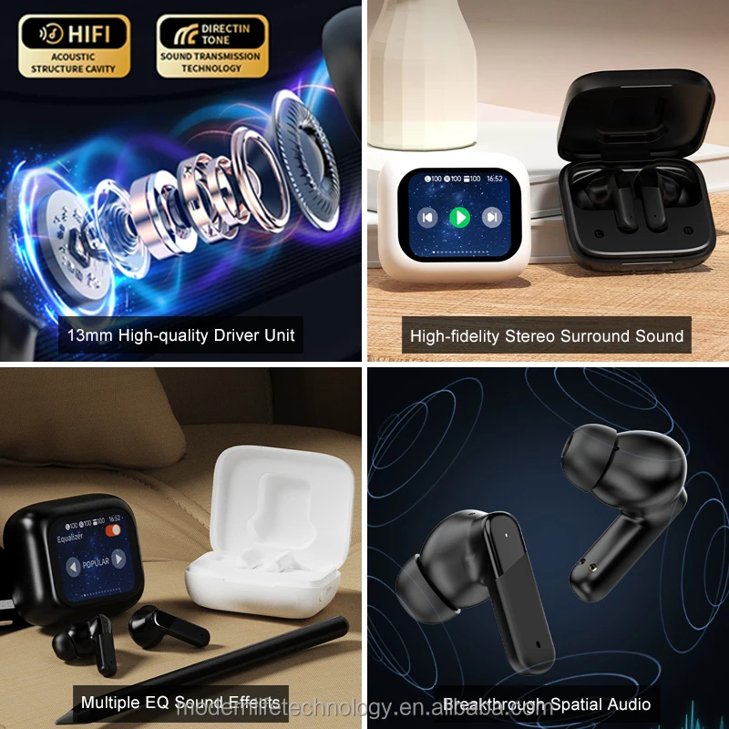BY09 LCD Full Color Touch Screen Earbuds TWS in Ear Earphones with 13mm Driver Unit and 60ms Low Latency Gaming Mode
