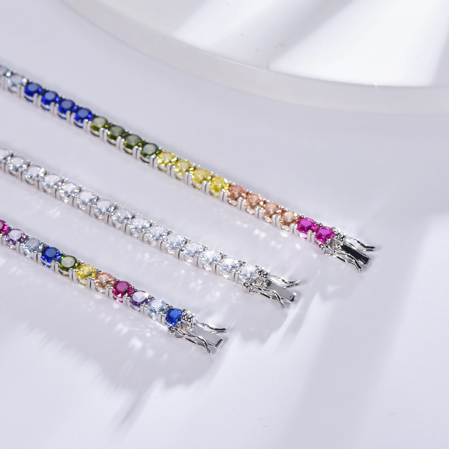 925 Silver Tennis Bracelet Women's 4mm Cubic Zirconia Round Rainbow 925 Sterling Silver CZ Tennis Bracelet