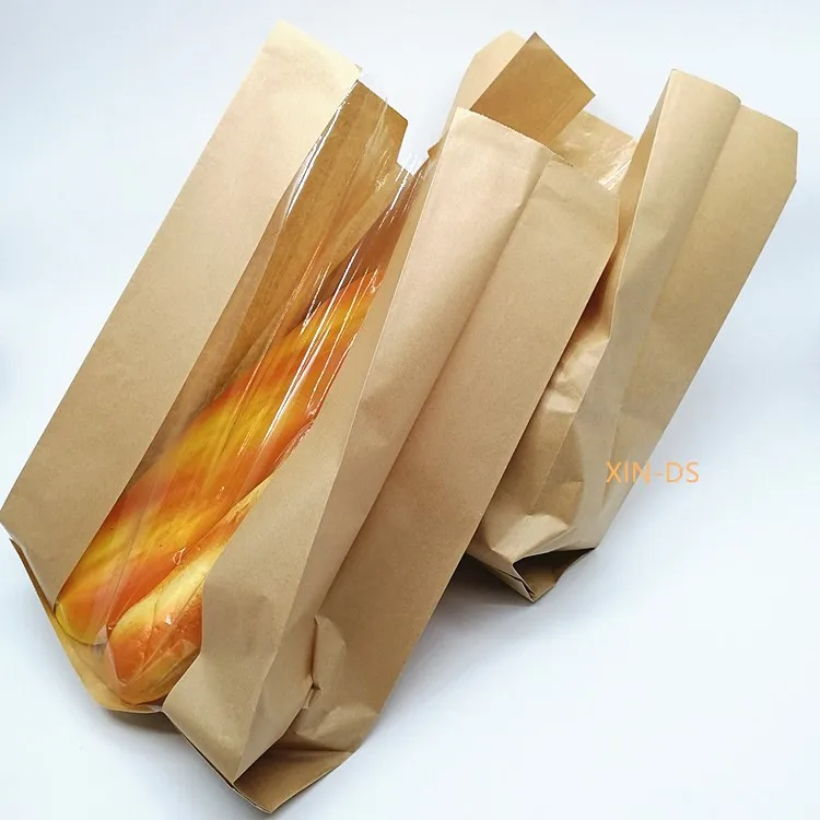 Custom print food packaging kraft paper bag with window for bread