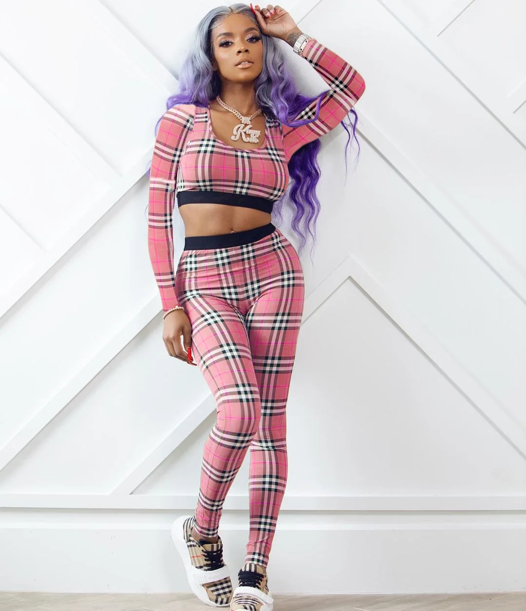 Full Sleeve Printed Plaid Color Crop 