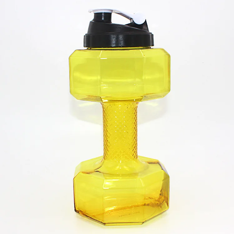 Fdit Bottiglia d'acqua sportiva, Bottiglia a forma di manubrio capacità 2,2L antipericolo materiale alimentare PETG ideale per palestra fitness escursionismo campeggio