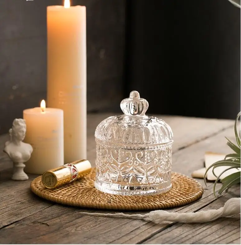 2023 Luxury Clear Glass Container Candles Candy Jar With Lid Fancy