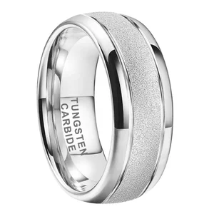 Coolstyle Jewelry 6mm 8mm White Gold Plated Tungsten Ring for Women Men Trendy Engagement Wedding Band Sandblasted Finish