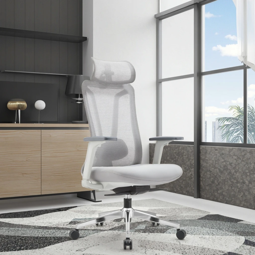 Luxury Grey Ergonomic Chair Advanced Headrest Adjustable 3D PU-Handles Environmentally Certified Office Furniture Premium 2
