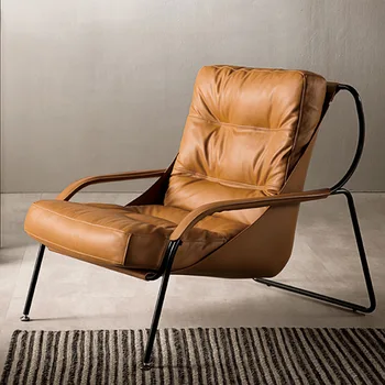 Luxury Living Room Chair Leather Cafe Chair Leisure Armchair for Hotel Room Lounge Chair