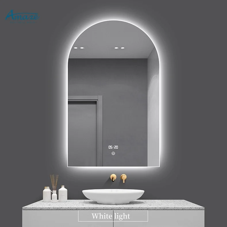 French arch shaped smart mirror bathroom wall mounted Intelligent defogging mirror human body sensing LED intelligent mirror