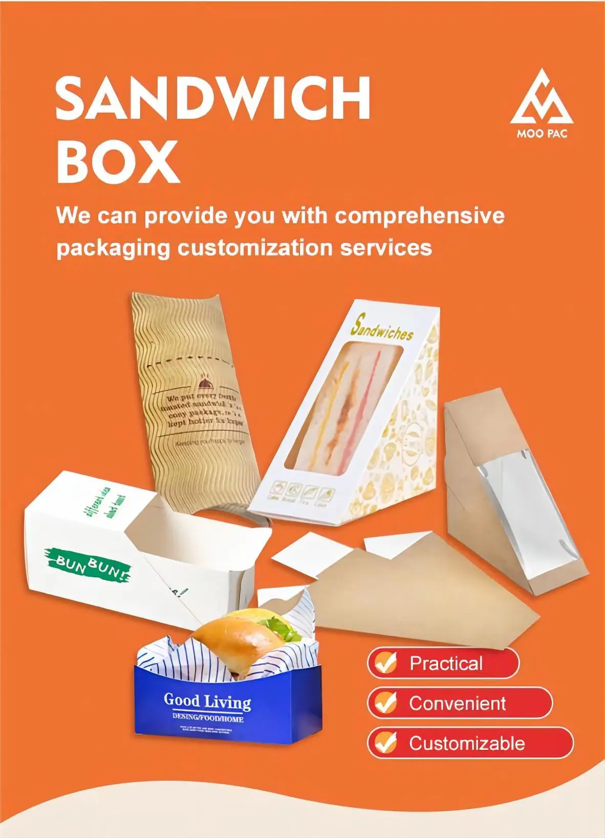 Top Ranking Sandwich Box Food Grade Kraft Paper Box Fast Food Catering