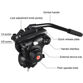 PULUZ Professional Heavy Duty Video Camcorder Gimbal Aluminum Alloy Tripod with Fluid Drag Head for DSLR / SLR Camera Tripods detail image