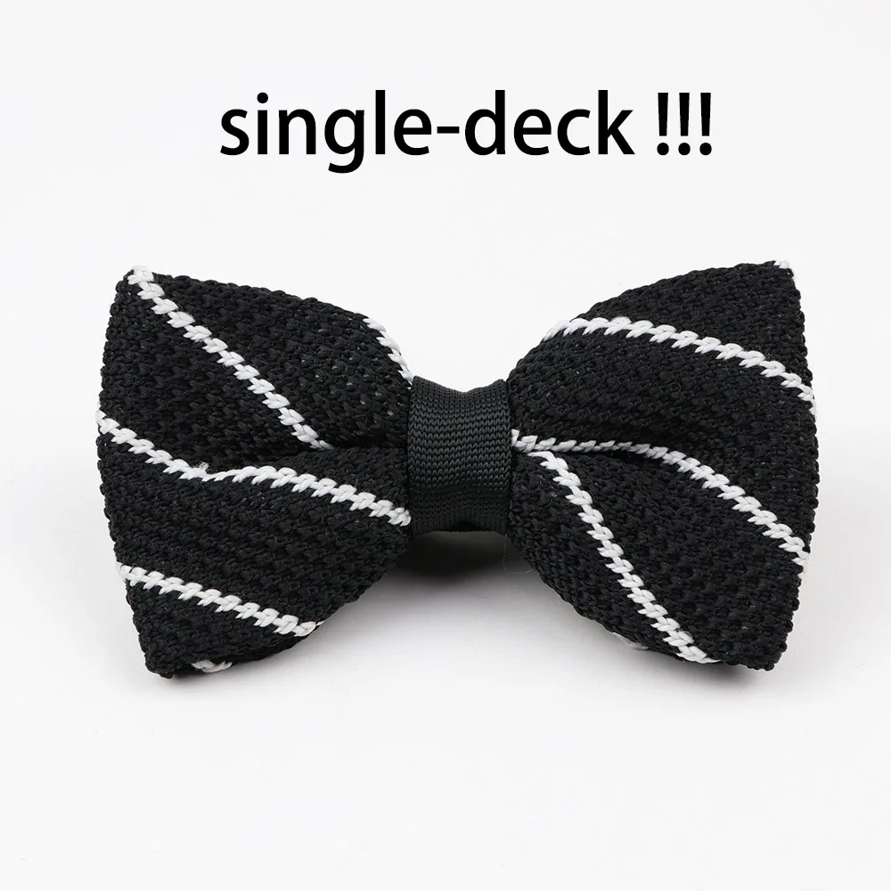 Men's Knit Bow Tie Adjustable Bowtie Dress Knitted Double Deck Striped Butterfly 