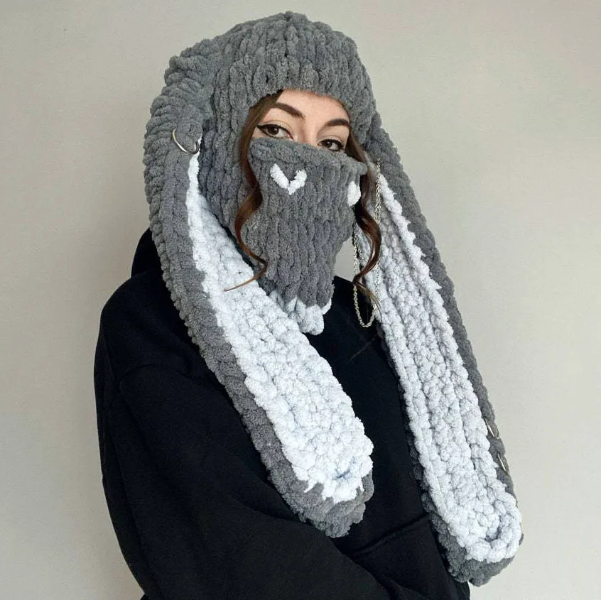 HZM-24439 Rabbit Ears Demon Horn Crochet Balaclava Ski Mask Custom