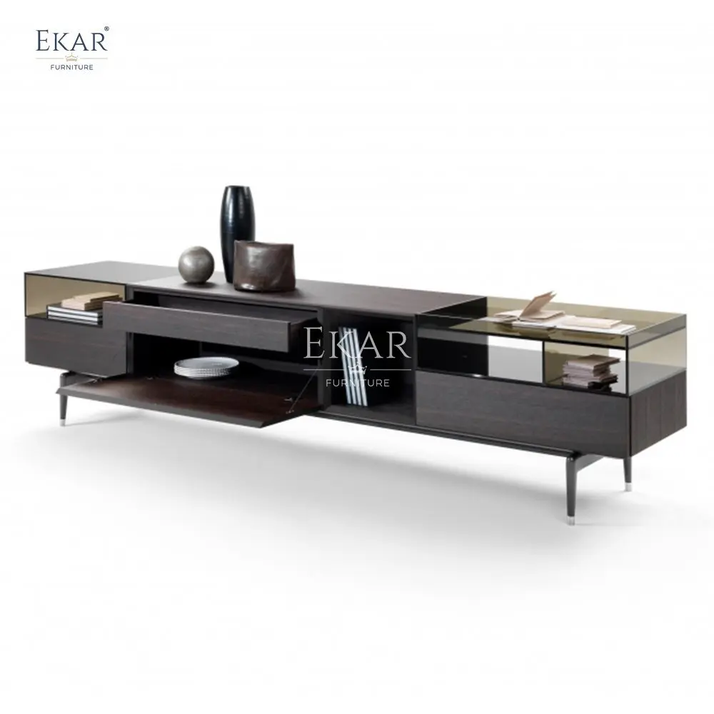 product modern high gloss gunmetal tv stand sleek luxury living room furniture with espresso sandblasted steel frame wooden material-61