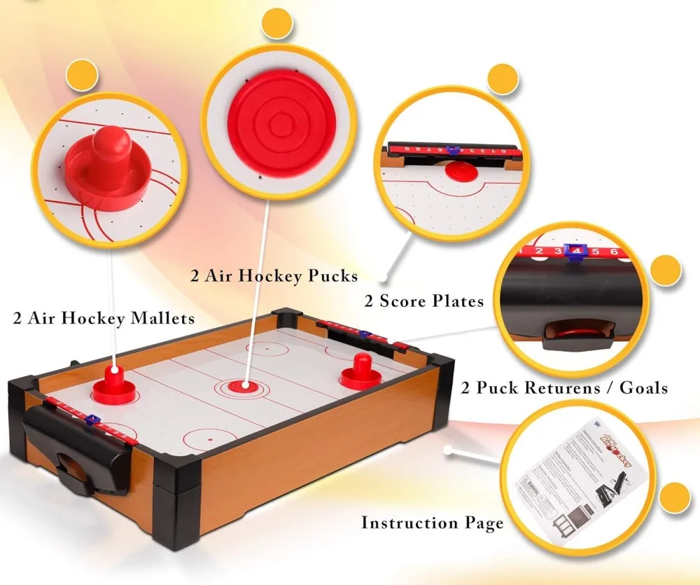 Table de mini hockey sur air Win.max homologuée CE en MDF avec fonctionnement sur batterie pour les jeux d'intérieur à la maison et au bar