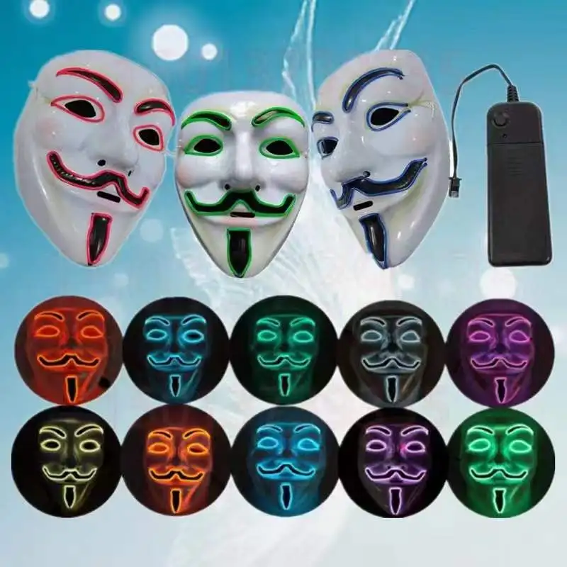10 Colors Neon LED Flashing Guy Fawkes Mask for Halloween Parties