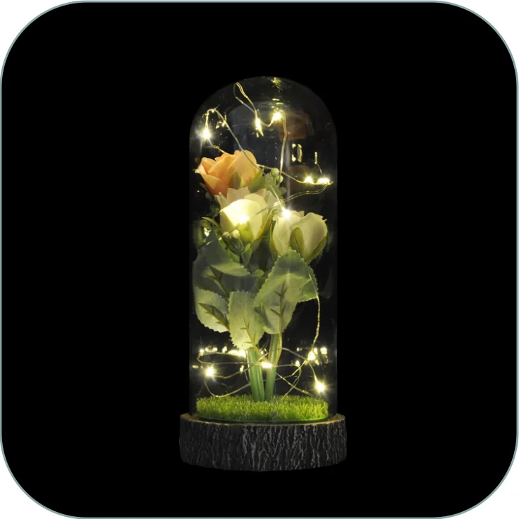 artificial rose galaxie flower in glass dome single galaxy rose with led lights perfect valentines day gifts centerpiece flower factory