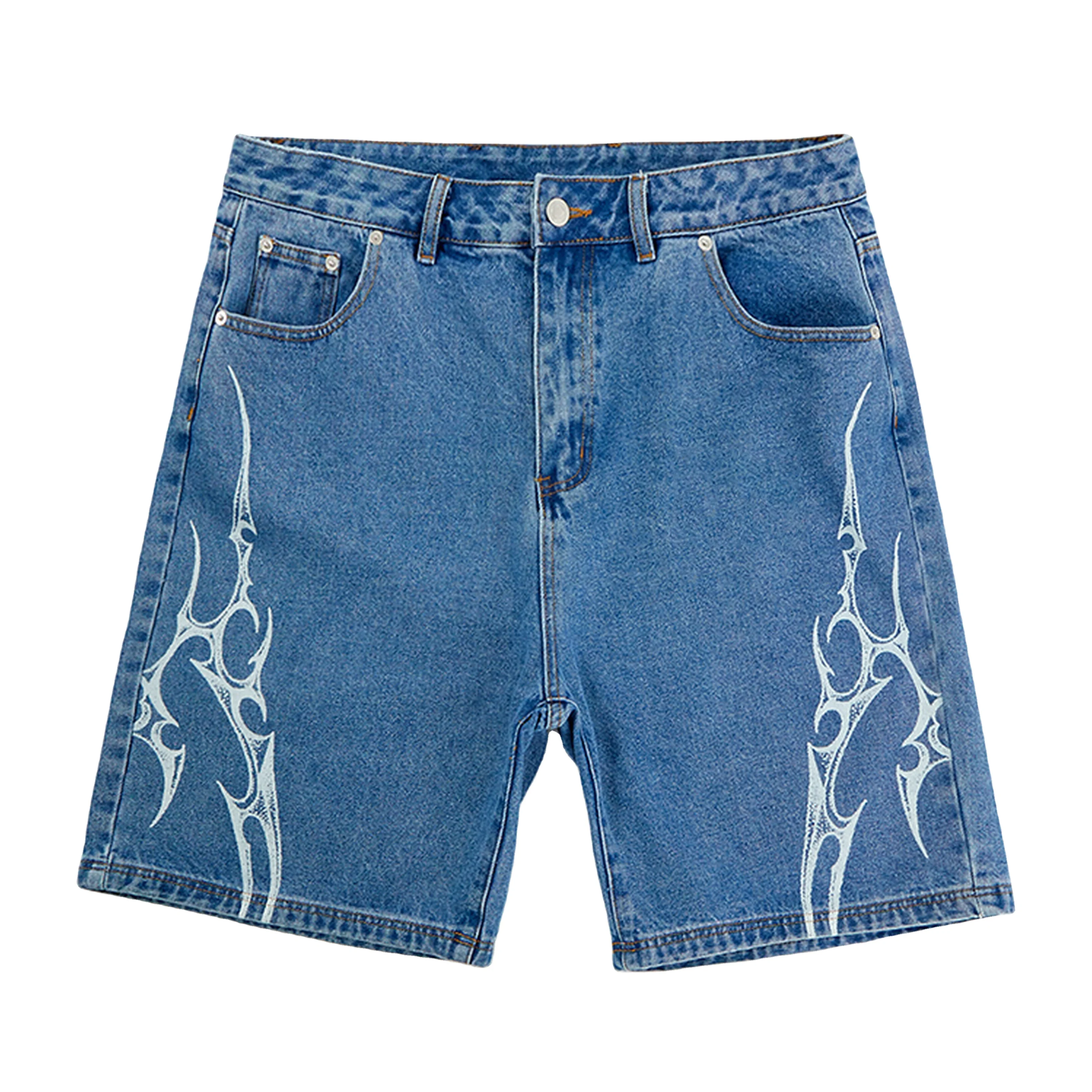 Custom Print Design Wide Cut Baggy Jean Shorts for Men Rigid Blue