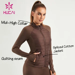 HUCAI Custom Sportswear Full Zip up Slim Fit Quilting Seam Spliced Cotton Warm Workout Gym Top Running Outdoor Jacket for Women