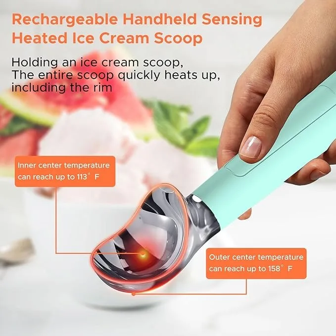 product laudtec rechargeable heated ice cream scoop waterproof electric baby smart with led display non stick scooper for hard sz02-6
