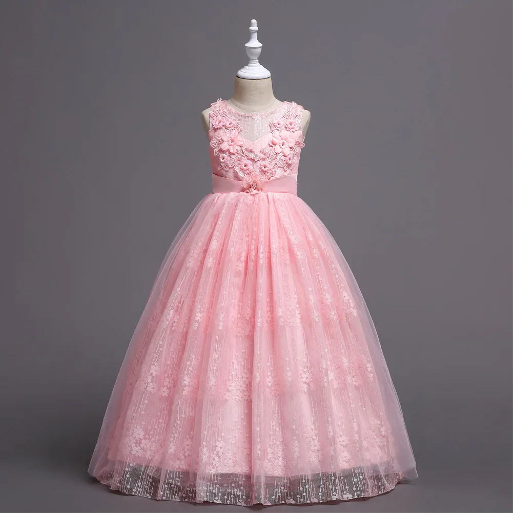 High Quality Ball Gown Princess Birthday Party Dress for Girls 4-14 Years  Elegant Lace Tutu Dress with Bow O-Neck Design