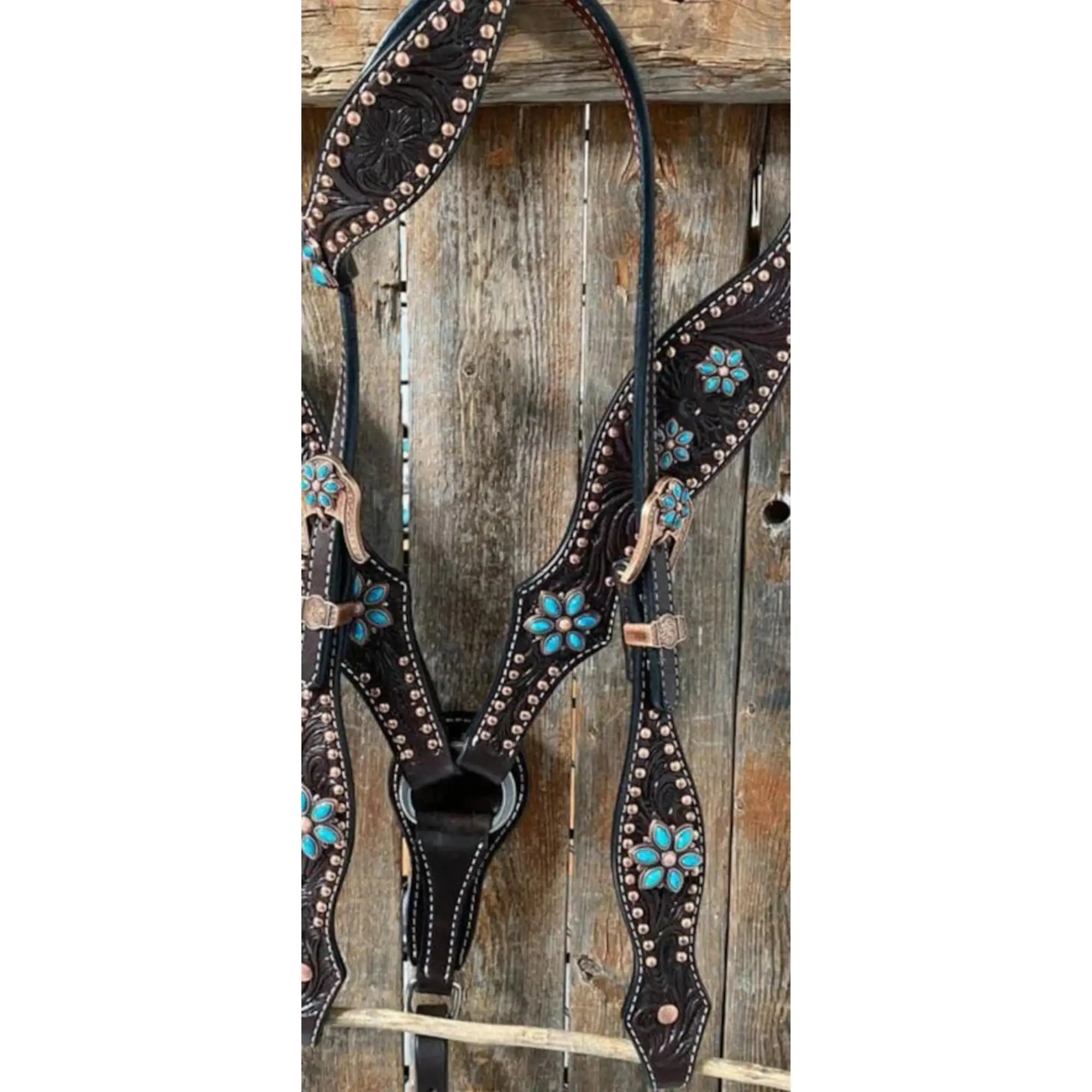 Direct Factory Supply Durable Adjustable and Comfortable Dark Oil Dot Headstall Breast Collar Set for Worldwide Export