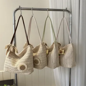 Straw Beach Bag Popular Shoulder Tote Straw Bag With Soft Woven Shoulder Belt for Girl Women Outdoor Travel Straw Shopping Bag