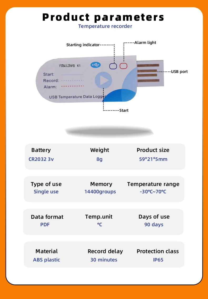 K1 Disposable temperature recorder Sensor pdf export Temperature Data Logger Record for Cold Chain Fresh Pharmacy