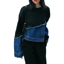 Женский джинсовый Свитшот TWOTWINSTYLE, асимметричный, свободный, повседневный