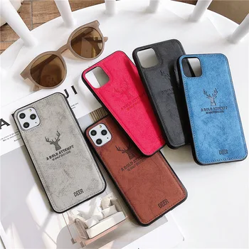 Cloth Texture Deer Pattern PU Leather Back TPU Bumper Mobile Cover for iPhone 12 Pro Max Phone Cases for iPhone 11 6 7 8 Plus XS