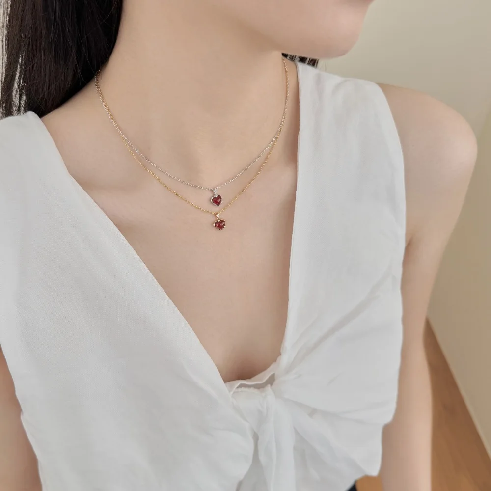 KAKODIY Exclusive Statement Necklace Fashion Design 925 Sterling Silver Chain 5A Cubic Zirconia Red Agate Love Pendant Necklace detail 1