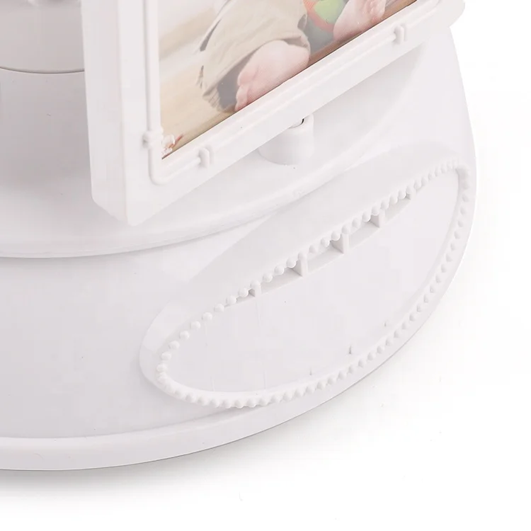 Charm Revolving Carousel Shape White Plastic LED Baby Picture Photo Frame for Home Decor Office Wall Custom Size Gift Box Logo