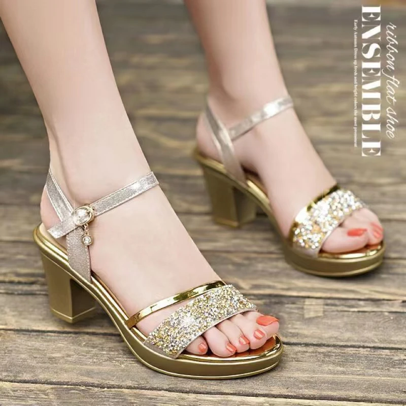 Flat Heel Wedding Sandals Shoe For Bride Platform Metallic Blocked Gold ...