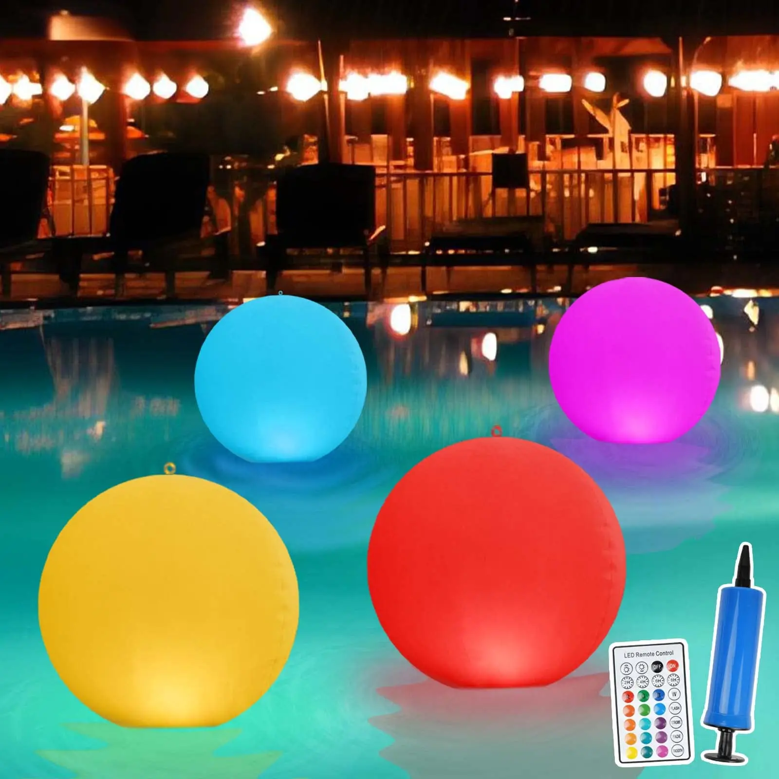 14 Inch Floating Inflatable Pool Ball Lights Solar Powered Waterproof ...