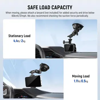 NEEWER Suction Cup Mount for GoPro with Magic Arm Tilt Ball Head Quick Buckle Lock Outside Windshield Car Mount CA029 detail image