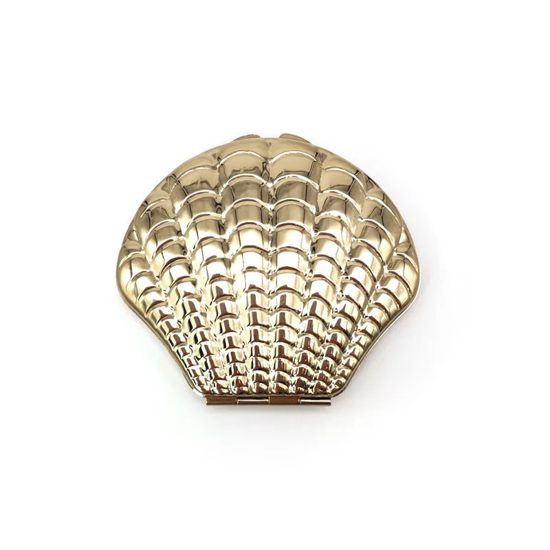 Wholesale Shell Shape Small Metal Makeup Mirror Foldable Double Sided Portable Makeup Mirror