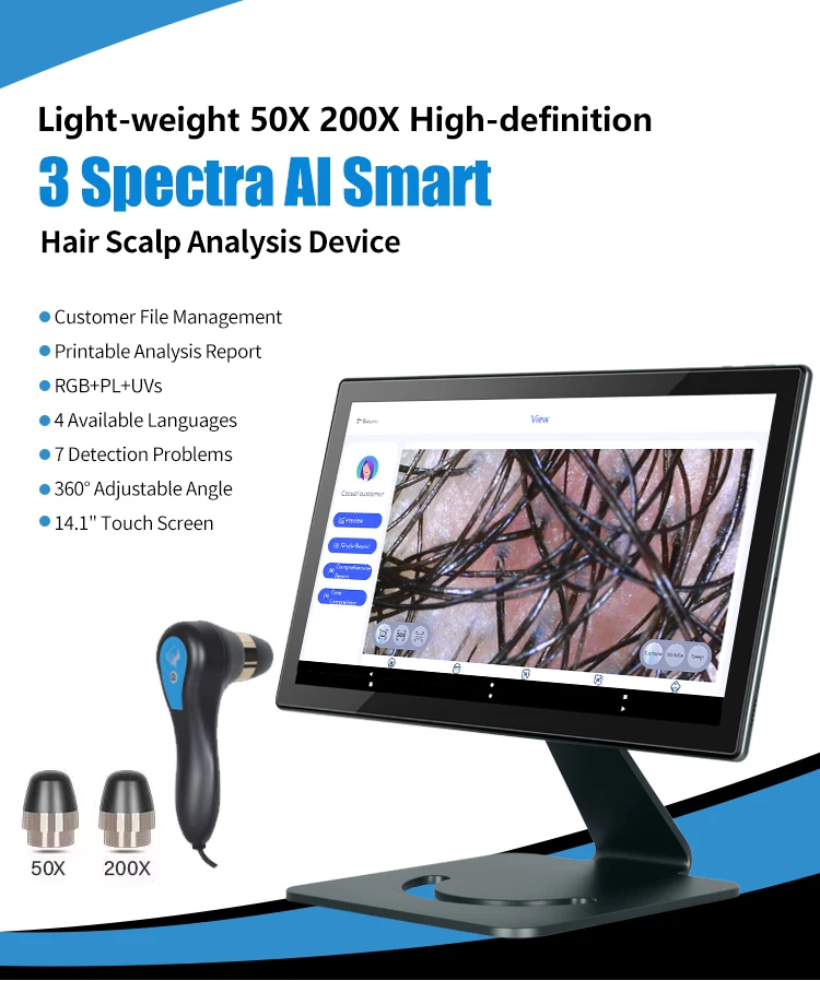 Skin SPA Treatment Hair Scalp Analyzer Multi Functional Hair Tester Detector Analysis for Skin Hair Care Hair Follicle Scanner