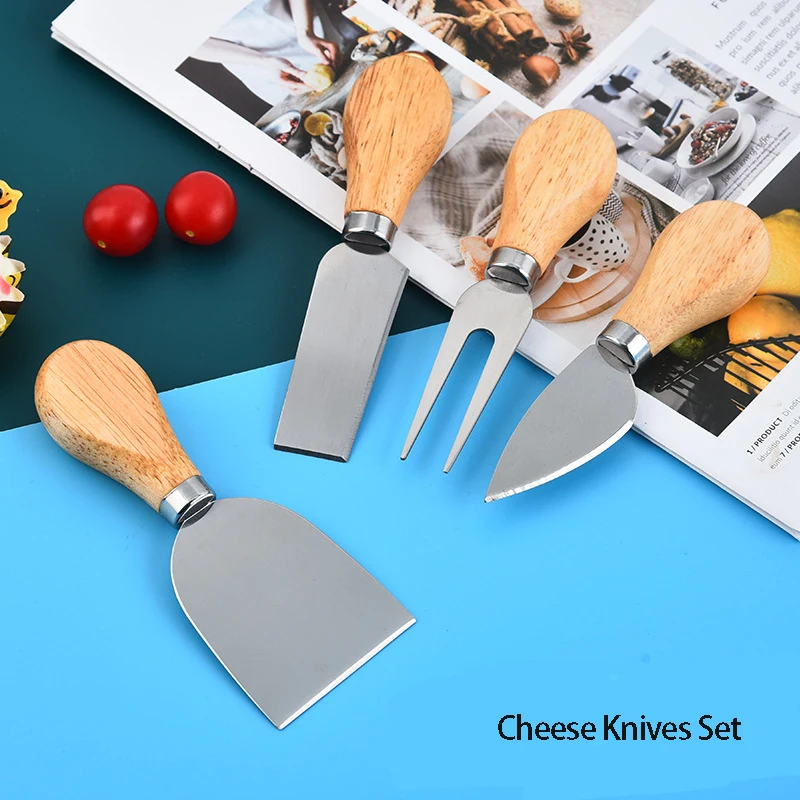 Hot Sale Wood Handle 4 Piece Cheese Knives Set Spade Knife Cheese Mini
