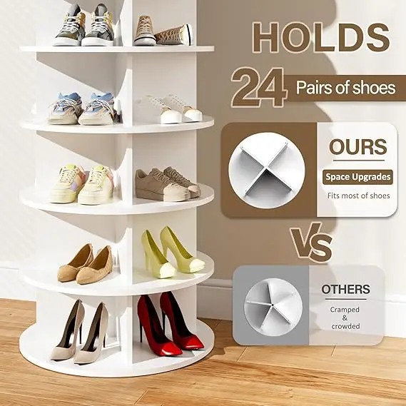 Revolving Vertical Handbag Shoe Organizer Rotate Shoes Closet 7 Tier Spinning Shoe Display Tower for Wardrobe