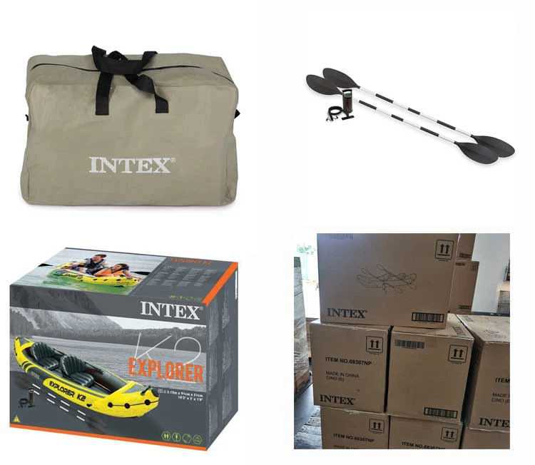 Intex 68307 K2 Kayak 2 Person Inflatable Boat with Paddles and Pump