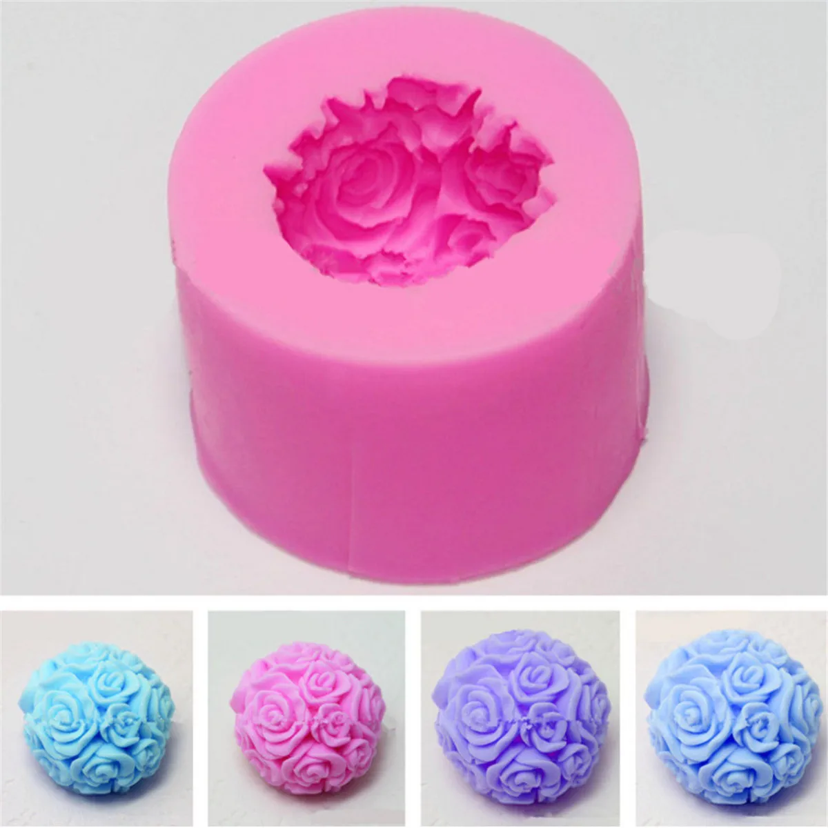 3D Rosa Flor Bola Forma Decoración De Silicona Moldes de jabón de Vela Molde Artesanía Herramienta de BRICOLAJE 