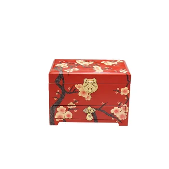 Red paint spray pattern jewellery boxes luxury Storage home Organizer desktop wood jewelry box drawer