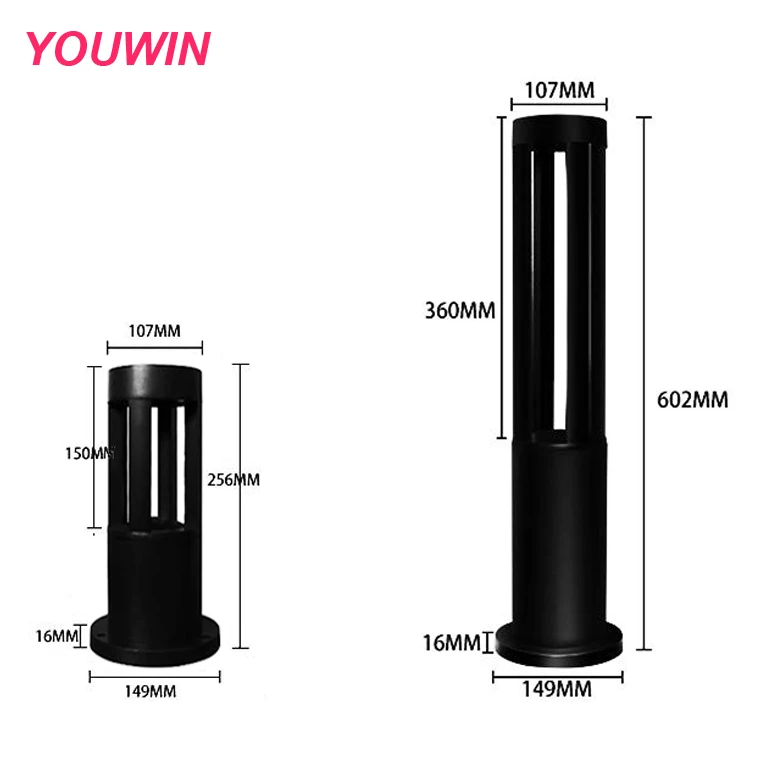 YOUWIN Outdoor Garden Park Decorative Aluminium Landscape Black Bollard Torch Standing Light Led Lawn Lamp Fixture