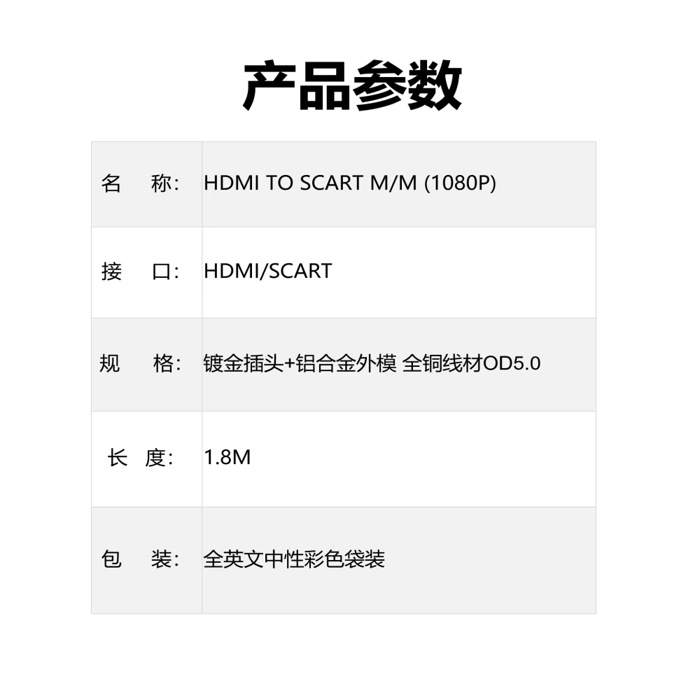 For HDMI to SCART Converter Video Adapter with PVC Jacket for HD TV Monitor and Computer DVD Box Signal Upscale Accessories