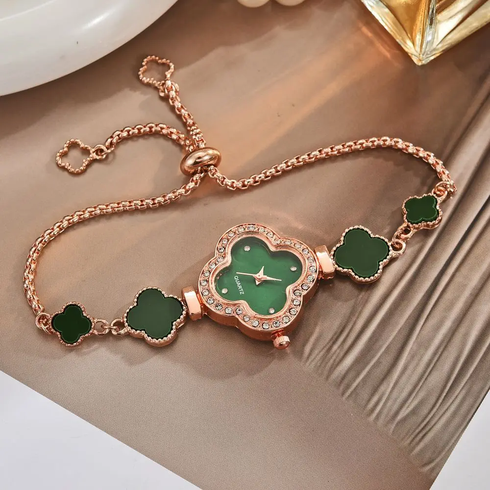 Four Leaf Clover Quartz Watch Temperament Light Luxury Diamond Inlaid Women's Watch Niche Flower Shaped Bracelet Women's Watch